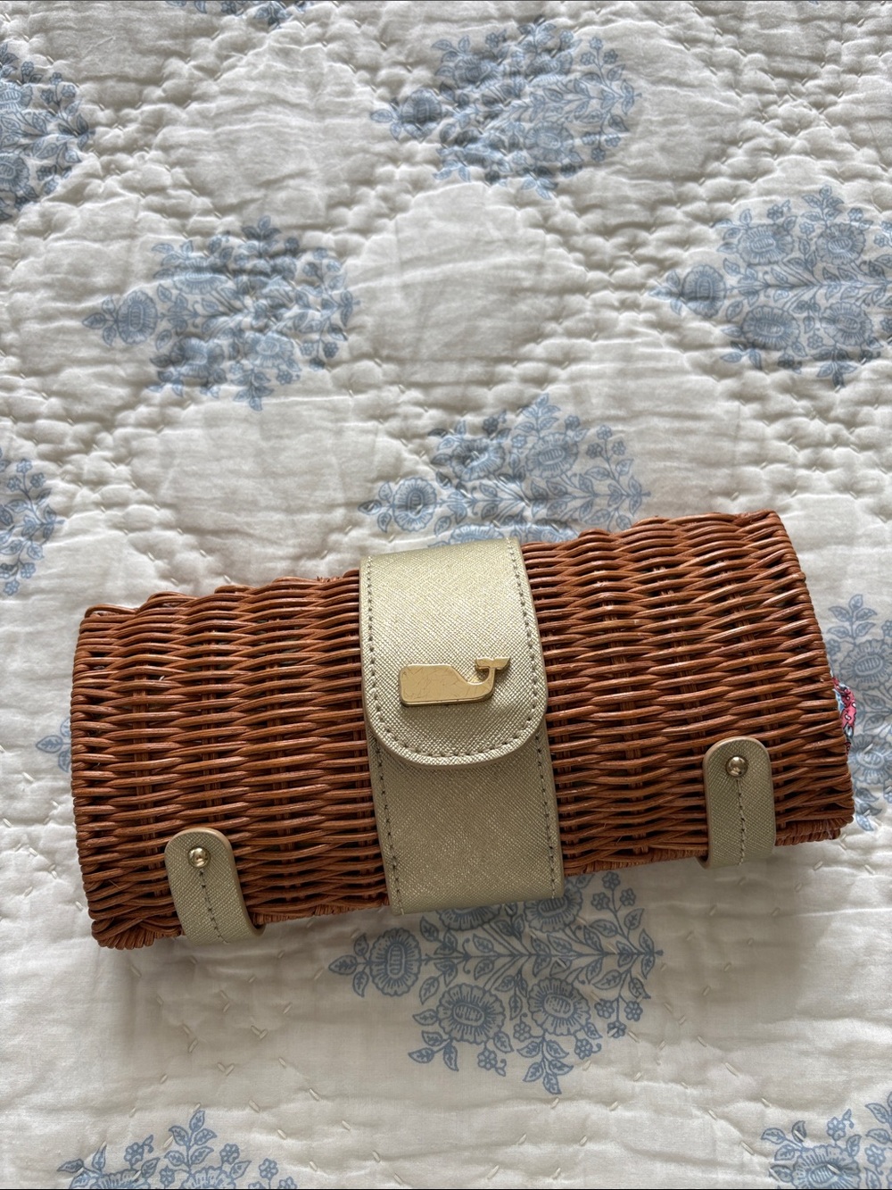 Vineyard Vines Brown Wicker Clutch with Gold Accents
